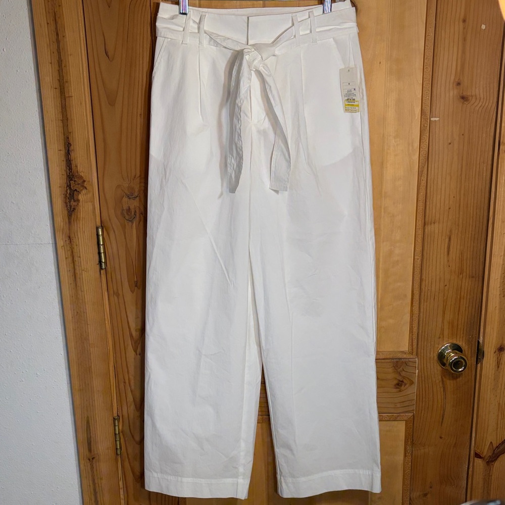 A New Day White Cotton & Nylon Tie-Waist Wide Leg Pants